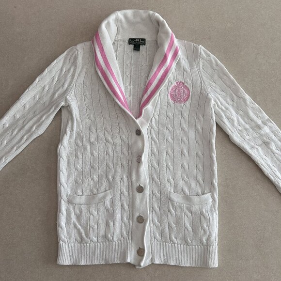 Lauren Active Shawl-Collar Cabled Cardigan ASO Aria Montgomery - Picture 3 of 11